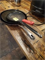 ASSORTED - (2) CAST IRON FRY PANS & (1) SIZZLER