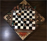 Hand Painted Partial Mexican Aztec Chess Set