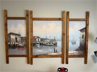 3 Pc. Oil Painting Fishing Boats Paolo P. Stirrat