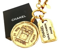 Chanel Gold Tone Double Charm Necklace