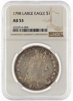 1798 AU53 Large Eagle Draped Bust Silver Dollar
