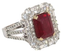 14k Gold 6.50 ct Radiant Ruby & Diamond Ring