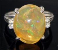 Platinum 8.35 ct Natural Opal & Diamond Ring
