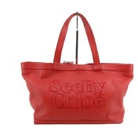 CHLOE Red Leather "SeeBy Chloe" stitching Hand Bag
