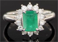 Platinum 1.41 ct Natural Emerald & Diamond Ring