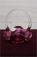 6" Cranberry Glass Candies Basket