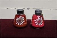 Haindpainted Cranberry Glass Salt & Pepper Shakers