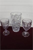 Pinwheel Crystal Vase & Pressed Glass Goblets