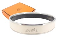 Hermes Cream Enamel Bangle Bracelet