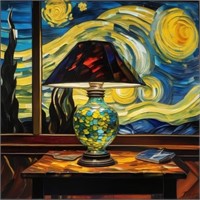 Stained Glass Starry Night 2 Signed by VAN GOGH LT