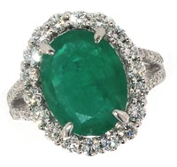 14k Gold 6.47 ct Natural Emerald & Diamond Ring