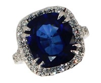14k Gold 8.91 ct Sapphire & Diamond Ring