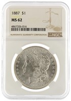 1887 Philadelphia MS62 Morgan Silver Dollar