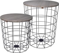 Wire Basket Base Side Table Set of 2, Gray