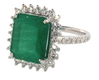14k Gold 5.85 ct Natural Emerald & Diamond Ring