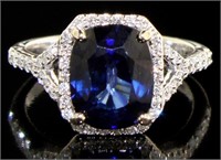 14kt Gold Cushion 4.35 ct Sapphire & Diamond Ring