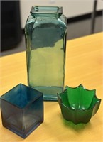 Colored Glass Vase Lot Of 3