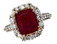 14k Gold 5.49 ct Emerald Cut Ruby & Diamond Ring
