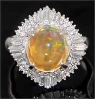 Platinum 4.21 ct Natural Opal & Diamond Ring