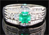 Platinum 1.00 ct Natural Emerald & Diamond Ring