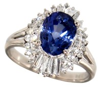 Platinum 3.80 ct Natural Sapphire & Diamond Ring