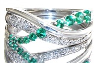 Graduated Emerald & Diamond Accented Ring