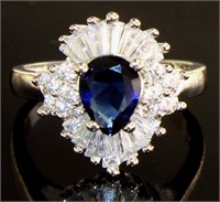 Elegant Pear Cut Sapphire & White Topaz Ring