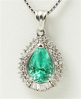 Platinum 2.24 Emerald & Diamond Pendant Necklace