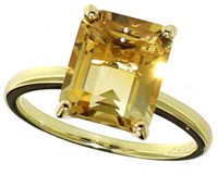 Emerald Cut 4.10 ct Natural Golden Citrine Ring