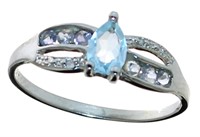 Pear Cut Blue Topaz & Diamond Ring