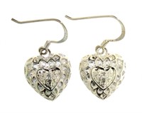 Genuine Diamond Heart Dangle Earrings