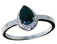 Pear Cut Natural Emerald & Diamond Ring