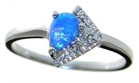 Natural Cabochon Blue Opal & Diamond Ring