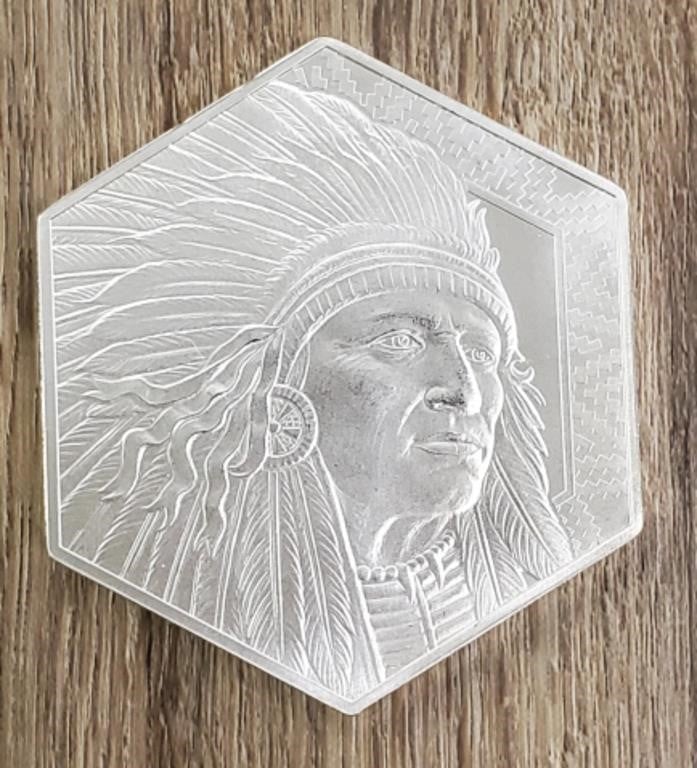 10-Ounce Pure Silver Hexagon: Indian Chief