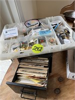 Assorted Pins & Metal Index File Drawer