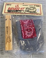 Li’l Engineer Kit. train whistle, cap, and bandana