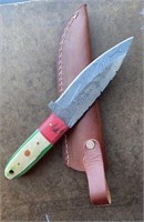 Damascus Steel Knife w/ Leather Sheath