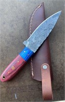 Damascus Steel Knife w/ Leather Sheath #2