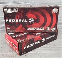 (100) Rounds Federal 9mm Luger 115 grain