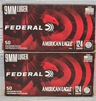 (100) Rounds Federal 9mm Luger 124 grain