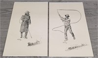 (2) Charles M. Russell Ink Cowboy Prints