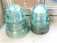 2 Antique Aqua Blue Glass Insulators 1 From NY