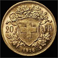 1915 Switzerland Gold 20 Francs - BU .1867 oz AGW