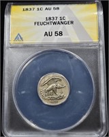 1837 Feuchtwanger Cent - AU58 - Wow!