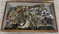 Assortment of Jewelry in Wooden Box