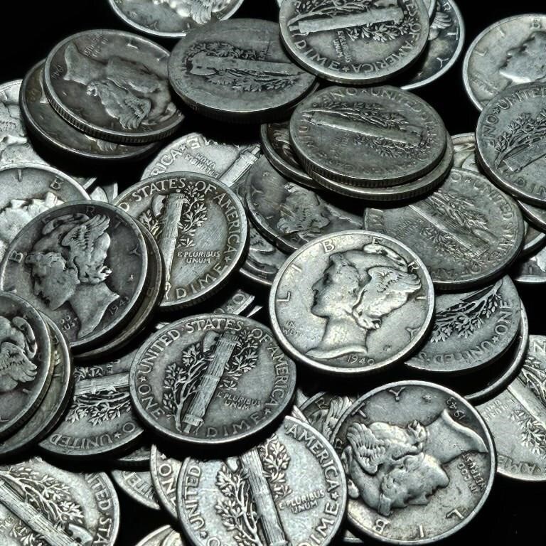 Roll of 50 Silver Mercury Dimes - Mixed Dates