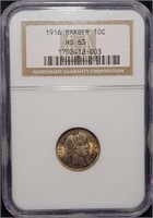 1916 Barber Dime MS63 NGC Rainbow Toned BU Stunner