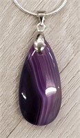 Purple Onyx Gemstone Pendant w/ Chain