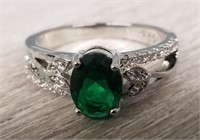 Oval Faceted Green Emerald RIng