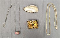 Vintage (2) Booches & (2) Necklaces